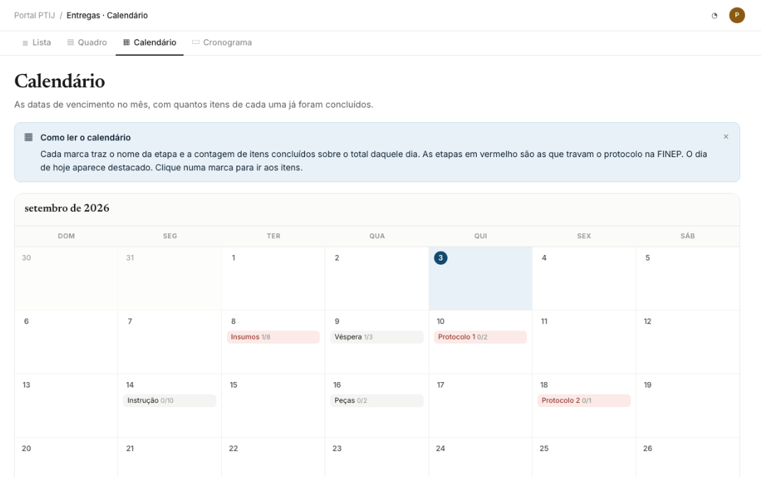 Visão em calendário